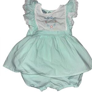 Vintage 1990s Baby Girl Frilly Dress & Bloomer Set – Size 12 Months